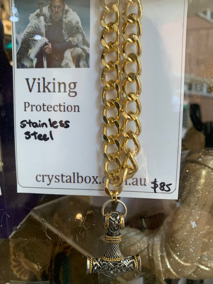 Gold Plated Thors Hammer Necklace Crystal Box Brisbane
