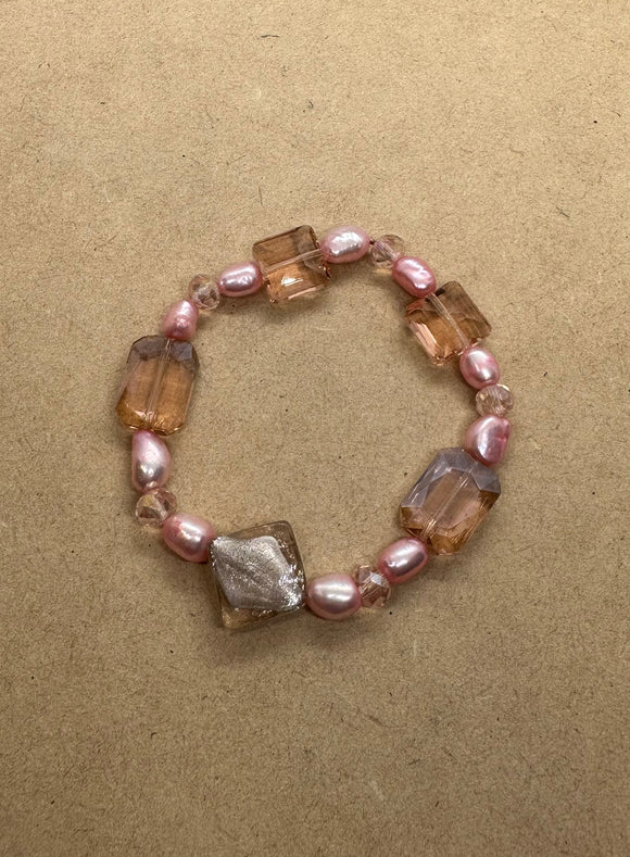 Pink Pearl and Austrian Manmade Crystal Bracelet