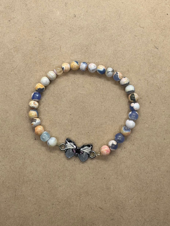 Blue Fire Agate with Butterfly Centrepiece Bracelet
