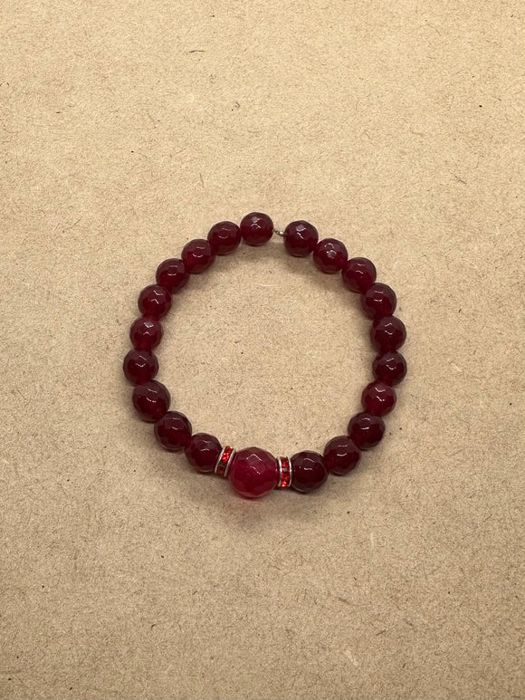 Faceted Ruby Beaded Bracelet with Red Diamanté Centrepiece