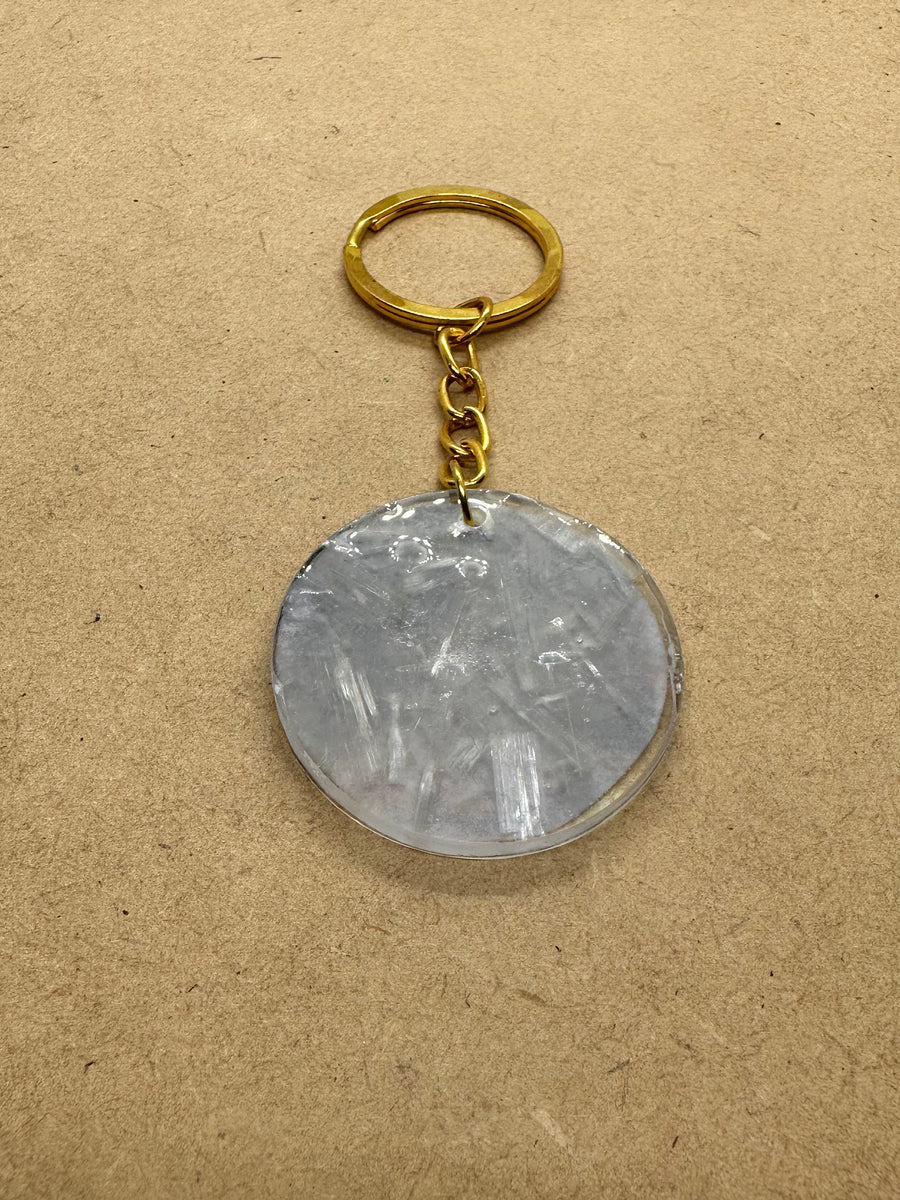 Archangel Michael Keychain with Selenite in Orgone – Crystal Box