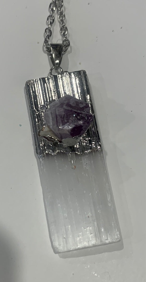 Selenite Crystal with Natural Raw Amethyst Point