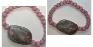 Pink Cat’s Eye Crystal Beaded Bracelet with Rhodonite Centrepiece