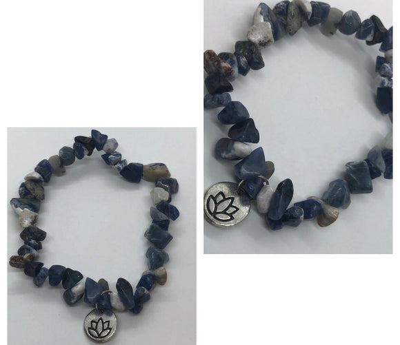 Sodalite Crystal Beaded Bracelet with Lotus Flower Charm
