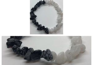 Snowflake Obsidian and White Jade Bracelet