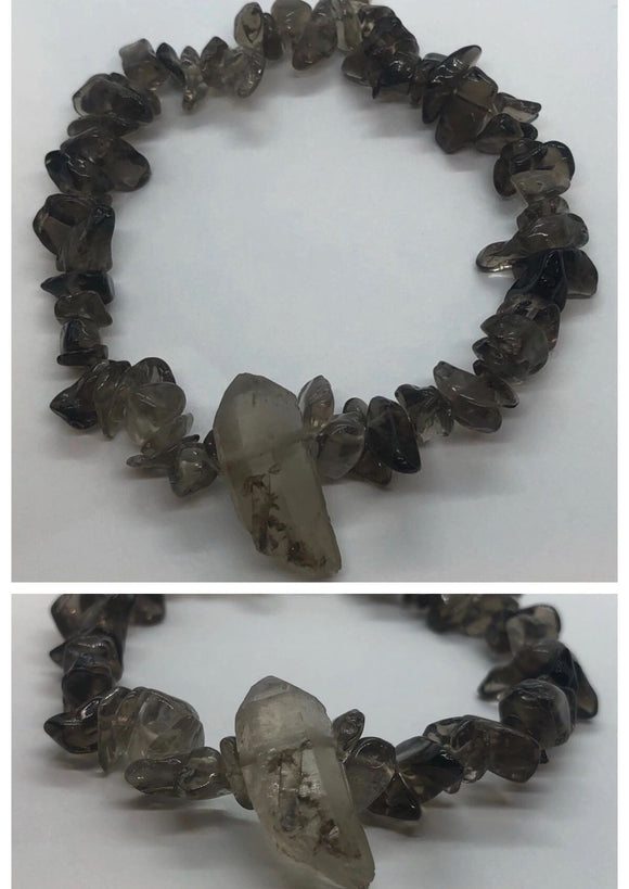 Smoky Quartz Chips Bracelet with Natural Point