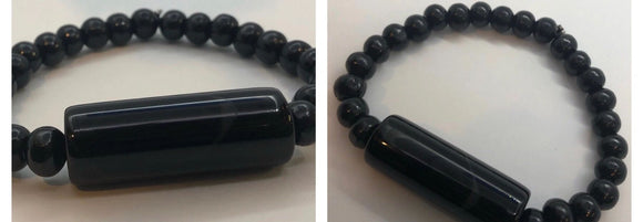 Black Wood Beaded Bracelet with Black Agate Bracelet