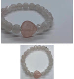 Faceted Rose Quartz Crystal Beaded Bracelet with Rose Quartz Heart Charm