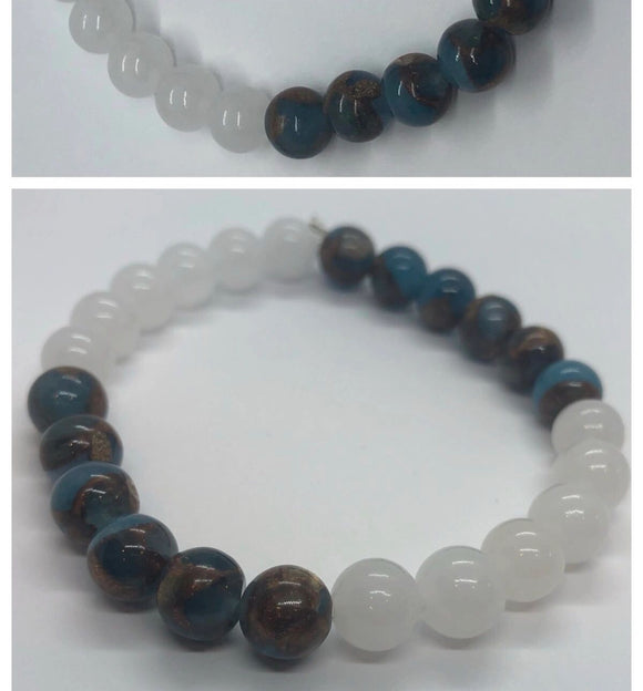 Moonstone Crystal & Blue Jasper Crystal Beaded Bracelet