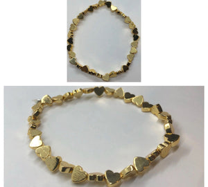 Gold Hematite Crystal Hearts Beaded Bracelet