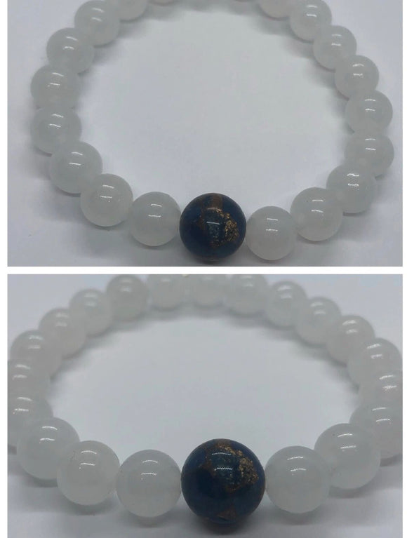 Moonstone Crystal & Dark Blue Jasper Crystal Beaded Bracelet