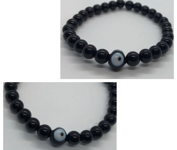 Black Obsidian Crystal Beaded Protection Bracelet with Black Evil Eye 🧿