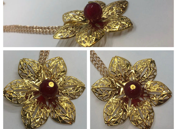 Indian Style Gold Flower with Ruby Necklace