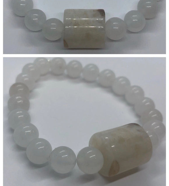 Moonstone Crystal Beaded Bracelet with Agate Centrepiece