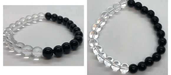 Clear Quartz Crystal and Obsidian Balance Bracelet