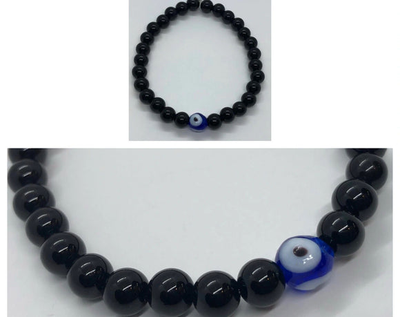 Black Onyx Crystal Beaded Protection Bracelet with Evil Eye 🧿