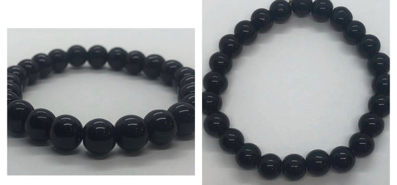 Black Onyx Crystal Beaded Bracelet with Agate Centrepiece Bracelet
