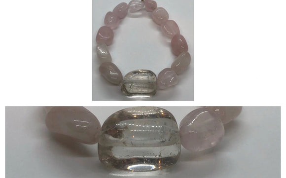 Rose Quartz Crystal Beaded Bracelet with Clear Quartz Centrepiece