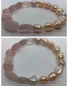 Rose Quartz Crystal and Pearl Crystal Beaded Bracelet