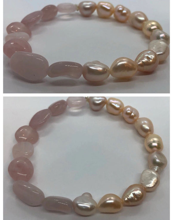 Rose Quartz Crystal and Pearl Crystal Beaded Bracelet