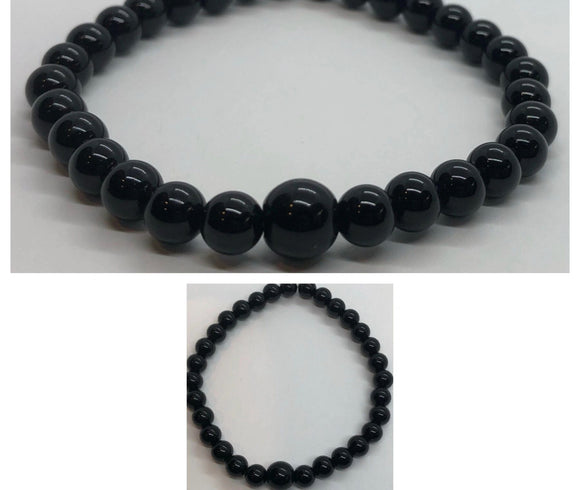 Black Obsidian Crystal Beaded Bracelet with Accent Bead