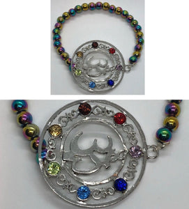 Hematite Crystal Beaded Bracelet with Om Symbol 🕉 Centrepiece