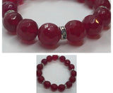 Large Faceted Ruby Crystal Beaded Bracelet with Diamanté Accents