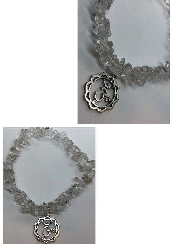 Clear Quartz Crystal Beaded Chips Bracelet with Om Charm