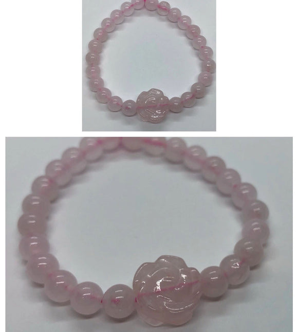 Rose Quartz Crystal Beaded Bracelet with Flower