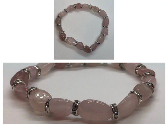 Rose Quartz Crystal Beaded Bracelet with Diamanté Spacers