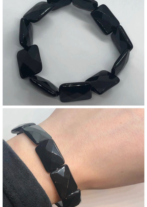 Faceted Black Onyx Crystal Beaded Bracelet