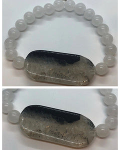White Rainbow Moonstone Crystal Beaded Bracelet with Agate Crystal Centrepiece
