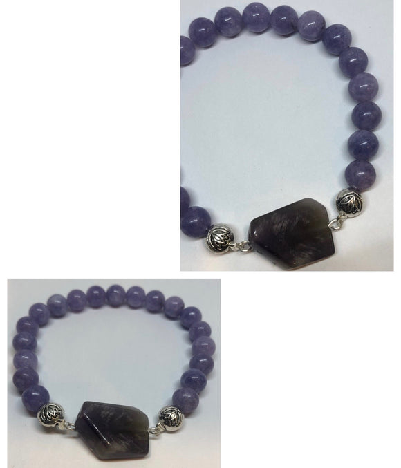 Lilac Angelite Crystal Beaded Bracelet with Amethyst Crystal Centrepiece