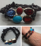 Garnet, Red Coral, Tanzanite and Turquoise Bracelet set in 925 Silver with Garnet Crystal Chips Bracelet