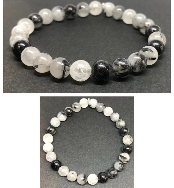 Tourmalinated Quartz Crystal Beaded Bracelet