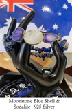 Moonstone & Blue Shell Bracelet Set in 925 Silver with Lapis Lazuli Beaded Double Strand Bracelet