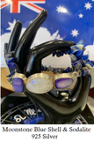 Moonstone & Blue Shell Bracelet Set in 925 Silver with Lapis Lazuli Beaded Double Strand Bracelet