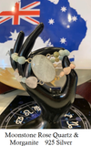 Moonstone Bracelet Set in 925 Silver with Morganite & Rose Quartz Beaded Double Strand Bracelet