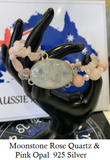 Moonstone set Bracelet in 925 Silver with Pink Opal & Rose Quartz Crystal Beaded Double Strand Bracelet