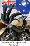Moonstone & Shell Bracelet set in 925 Silver with Lapis Lazuli Beaded Bracelets