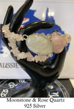 Moonstone Crystal Bracelet set in 925 Silver with Rose Quartz Crystal Chips Beaded Bracelet
