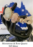 Moonstone Crystal Bracelet set in 925 Silver with Rose Quartz Crystal Chips Beaded Bracelet