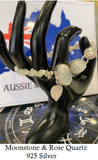 Moonstone Bracelet set in 925 Silver with Rose Quartz Heart Charm and Moonstone Crystal Chips Beaded Bracelet