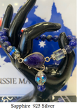 Blue Sapphire Bracelet set in 925 Silver with Lapis Lazuli Beaded Bracelet