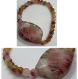 Watermelon Tourmaline Crystal Beaded Bracelet with Agate Centrepiece