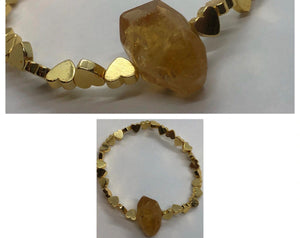 Gold Hematite Crystal Beaded Bracelet Hearts with Faceted Citrine Centrepiece