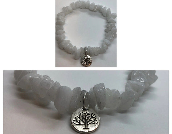 White Jade Crystal Beaded Chips Bracelet with Tree Charm