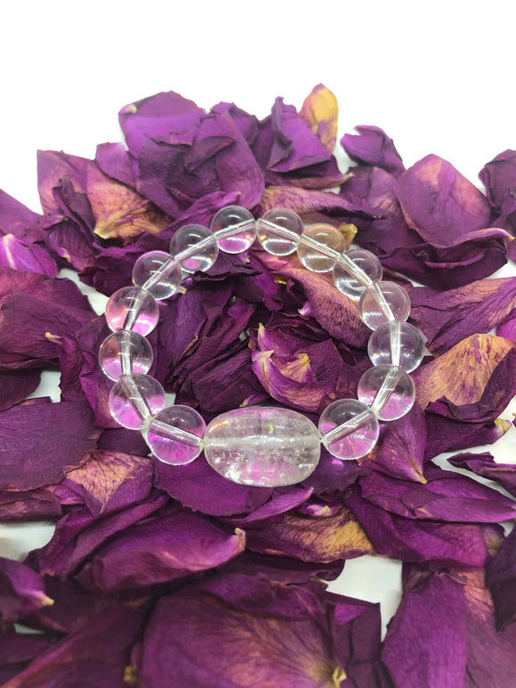 Clear Quartz Crystal Beaded Bracelet with Clear Quartz Centrepiece