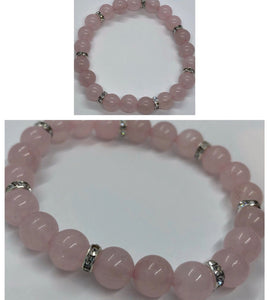Rose Quartz Crystal Beaded Bracelet with Diamanté Accents