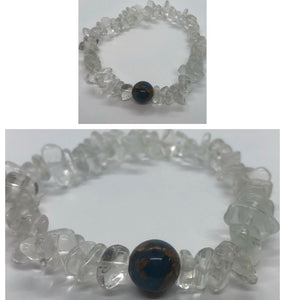 Clear Quartz Crystal Beaded Bracelet Chips and Light Blue Jasper Centrepiece
